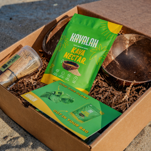 Kavalah Kava Nectar Starter Kit with coconut bowls and whisk